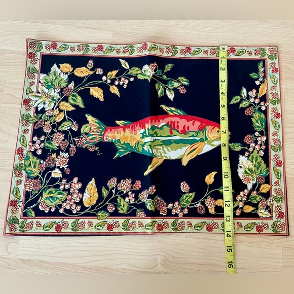 Set 6 - April Cornell Placemats Trout Fish Raspberries Ivy Black Dusty Rose Pink - Picture 5 of 6